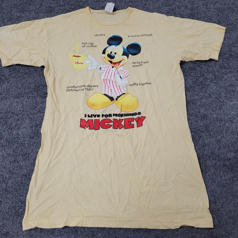 Disney Sleep Shirt Womens OSFA Yellow Mickey Mouse Morning Graphic Cotton Pajama